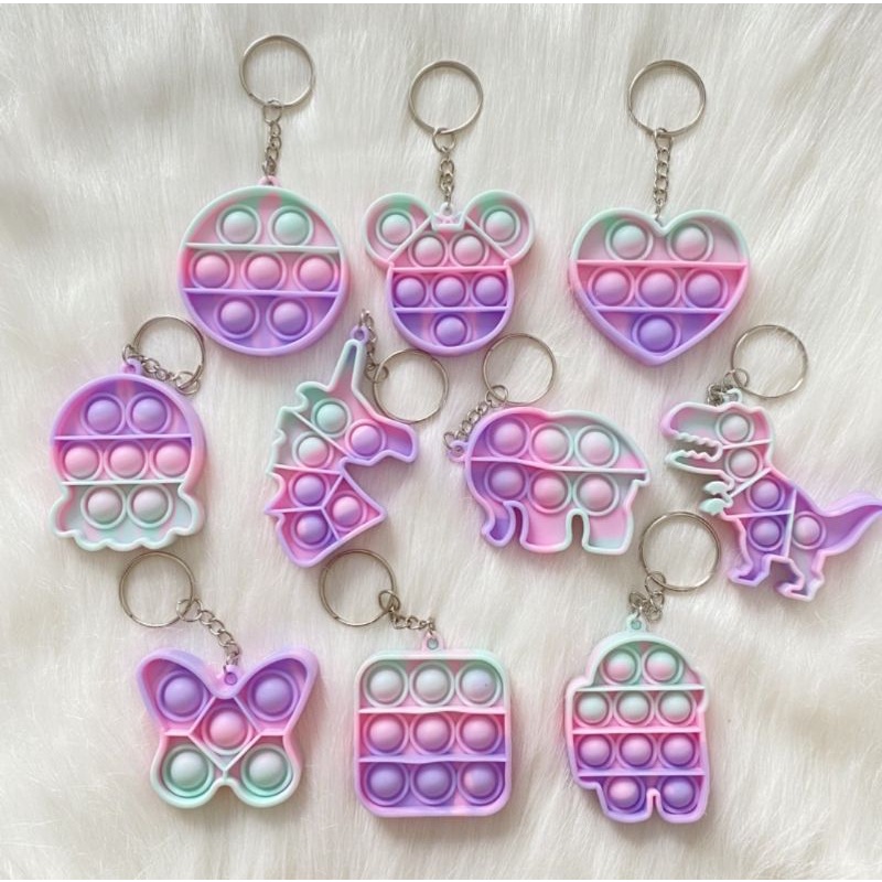 1LUSIN Gantungan Kunci Pop It Gantungan Pop It Mainan Pop It Rainbow Karakter Termurah