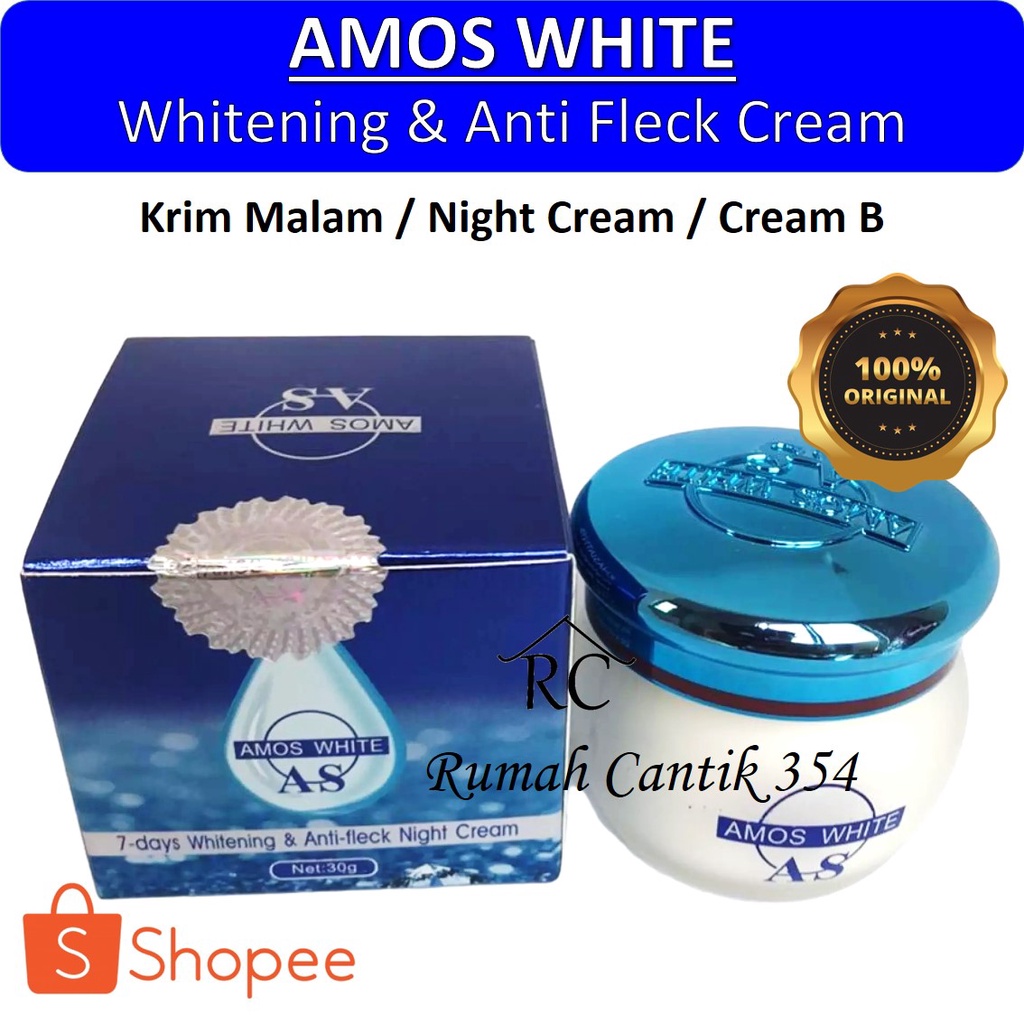 Cream Amos White BESAR 30 gram Night Cream / Krim Malam RUMAH CANTIK 354 Amos 7 days Whitening Anti-fleck Cream Beauty Skin Care Cosmetics