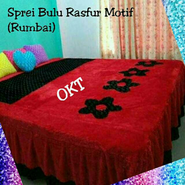 Sprei Bulu Rasfur Rumbai Motif Bunga List Atas Super Lembut