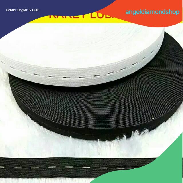 Karet elastis lubang 2 cm / 2,5 cm warna  hitam putih  PENGUIN ELASTIS