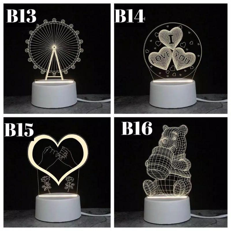 Lampu Hias Tidur LED Karakter 3D Kamar Transparan 3Dimensi  Love One Piece Spiderman Helokity Part 2