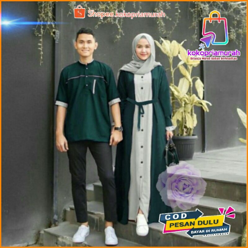 Hijau botol - couple kemeja dan maxi - Baju Couple - Couple Shina bahan balotely full