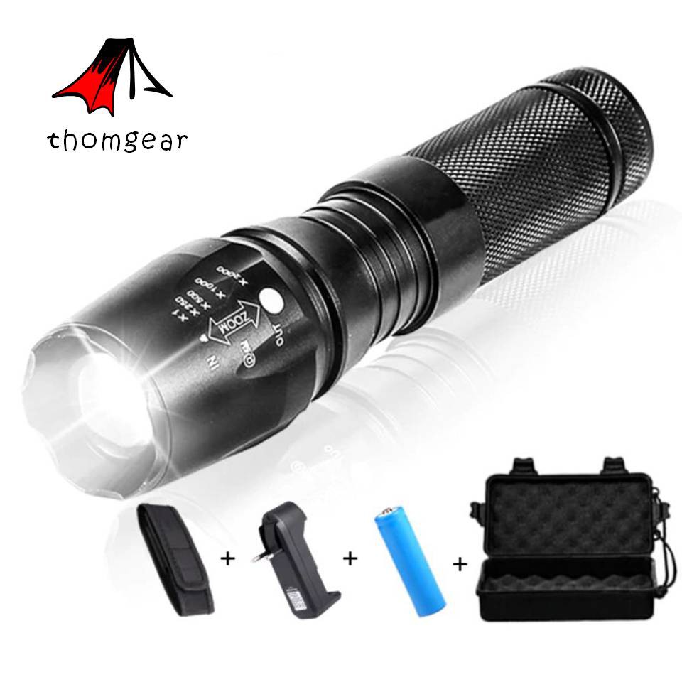 Thomgear Taffled Senter Swat Tactical Led Cree Xml-T6 3000 Lumens + Baterai + Charger + Box - E97 Jm