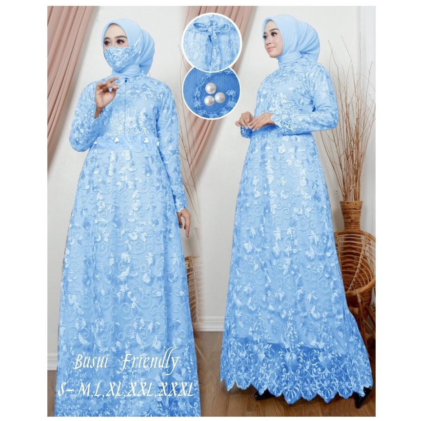 Kaira Gamis Busui Terbaru Full Brukat Tile Mutiara Maxi Dress Pesta Kondangan Size Jumbo S-M, L, XL, XXL, XXXL