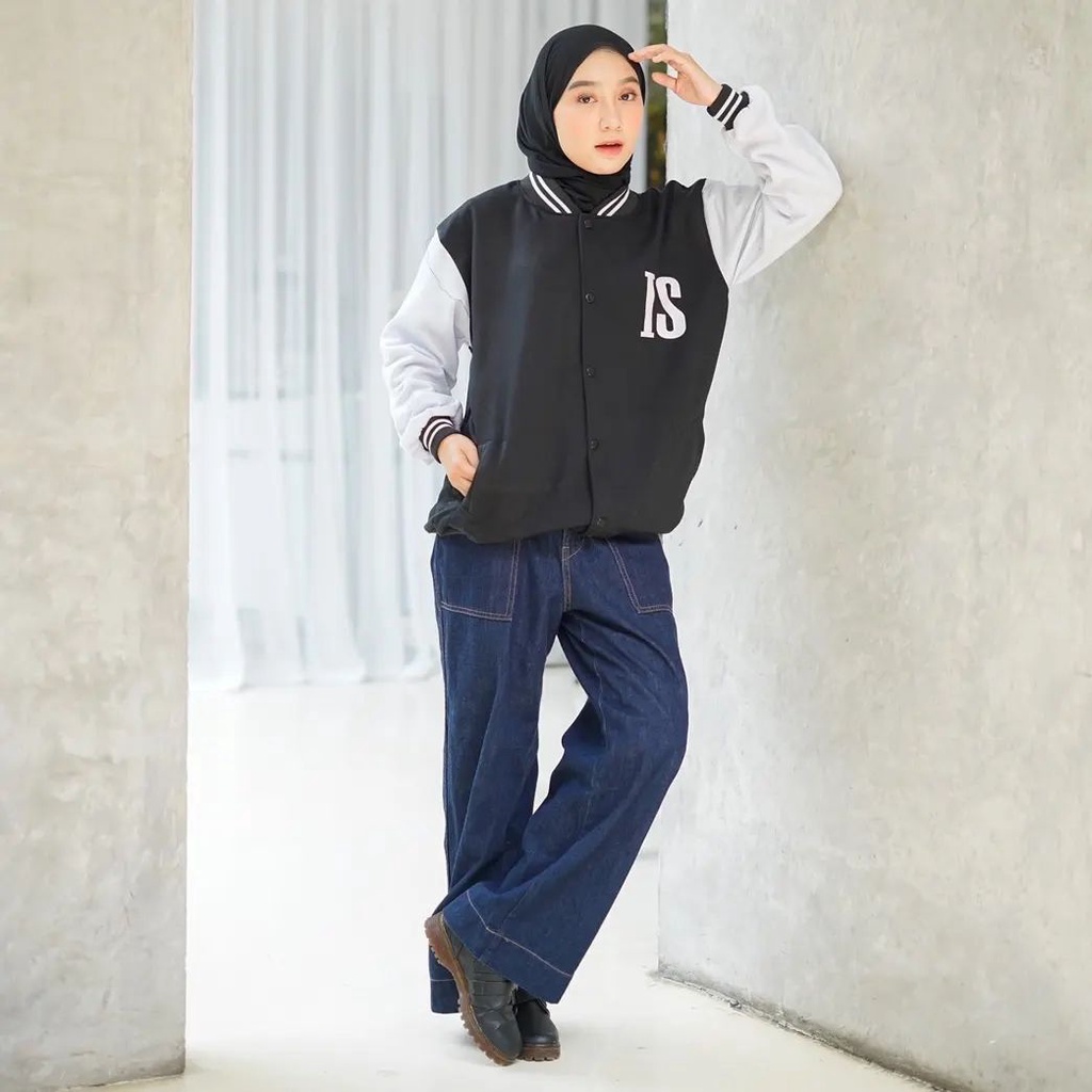 Jaket Sweater Baseball IS bisa untuk pria/wanita size L XXL