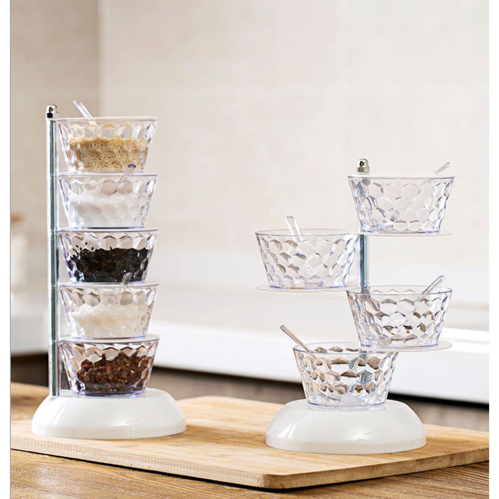 Rak Bumbu Putar 4 Tingkat / Tempat Bumbu Dapur Susun Crystal Bulat / tempat bumbu