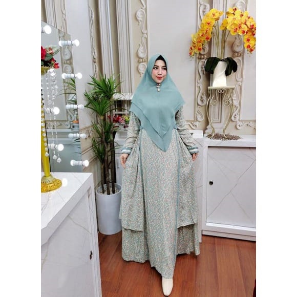 Homey set Aleya syari / bahan ceruti babydoll / LD110cm PB140cm / gamis set khimar kekinian