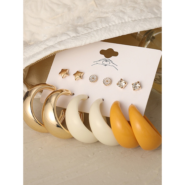 Set Perhiasan Anting Juntai Bentuk Geometris Warna Emas Aksen Mutiara Bahan Akrilik Gaya Vintage Untuk Wanita