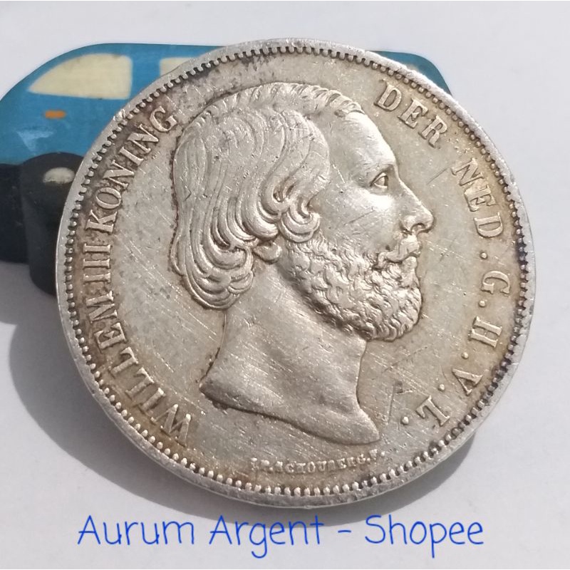 SW32.5G-3.. 1 PC KOIN PERAK KUNO ASLI 2.5 G WILLEM III KONING TH 1850. -- SILVER COIN --