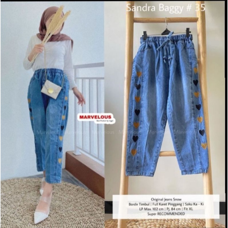 CELANA JEANS WANITA BAGGY  SNOW BORDIL/LOVE/QOALA/ZIGZAG/PITA/BUNGA
