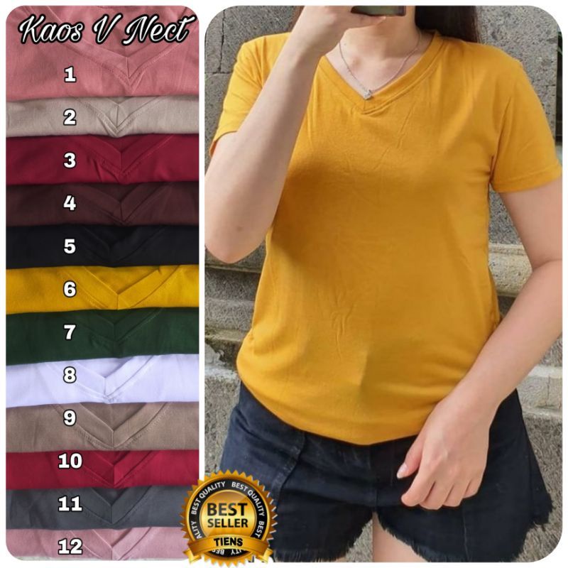 Kaos V neck Polos Wanita Cewek Premium / Korean V Neck