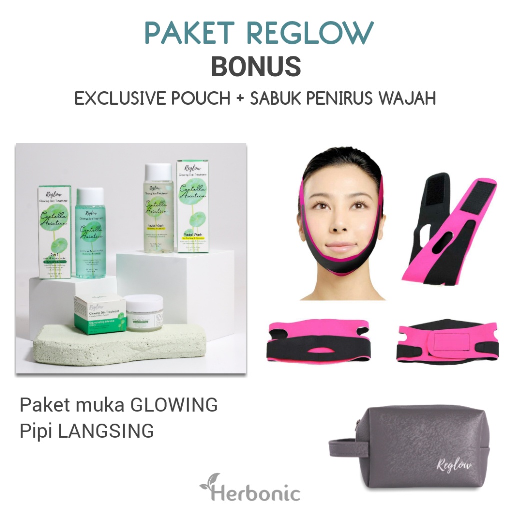 REGLOW PAKET SKINCARE BPOM GLOWING SKIN TREATMENT PAKET WAJAH GLOWING FACIAL WASH / TONER / CREAM-1 Paket+Sabuk Wajah