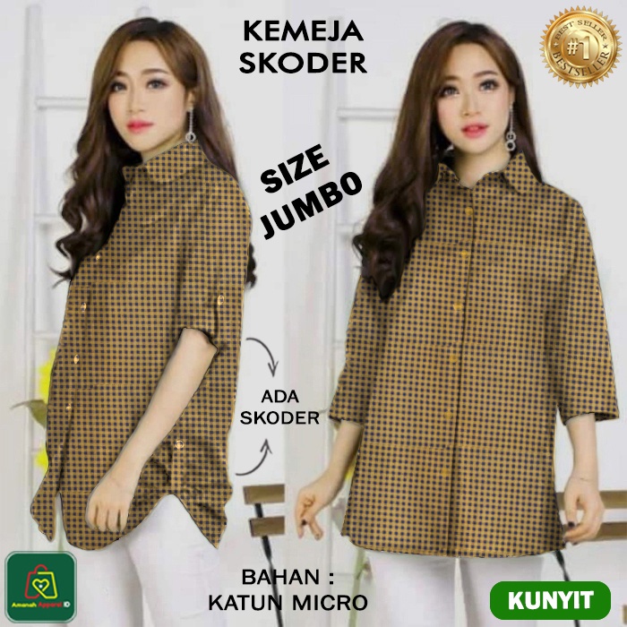 Baju Atasan Wanita KEMEJA SKODER JUMBO Bahan Katun Emboss &amp; Micro Premium Lengan 3/4 Size XXL / 17846