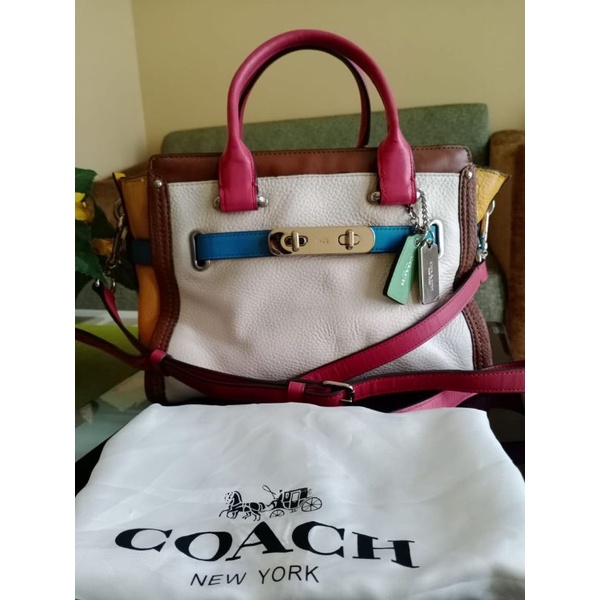 Tas Coach Swager sweger multicolor prelove Seken size 27 full kulit asli