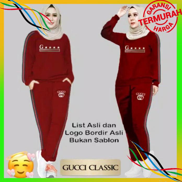 OLAHRAGA 18258 BAJU SETELAN PAKAIAN OLAHRAGA SENAM WANITA GUCCI TERBARU 2021 BAYAR COD