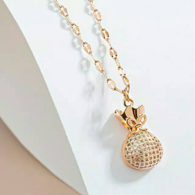 GG kalung Aksen Kantong Yang Titanium Lapis Emas 18k Rose Gold#KL-190A