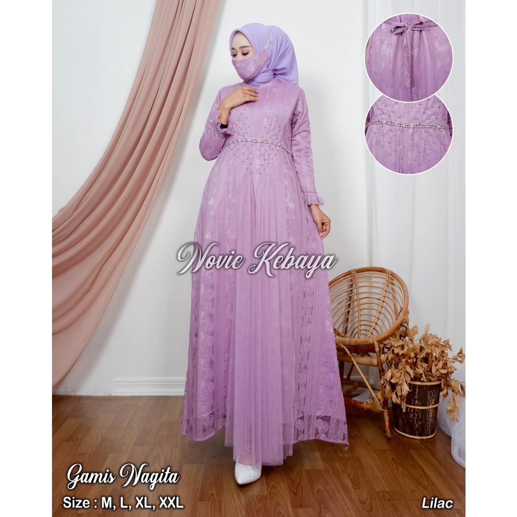 Permata Olshop / Gamis Nagita NK / Dress Brokat Kondangan / Gamis Pesta Mewah / Kebaya Modern