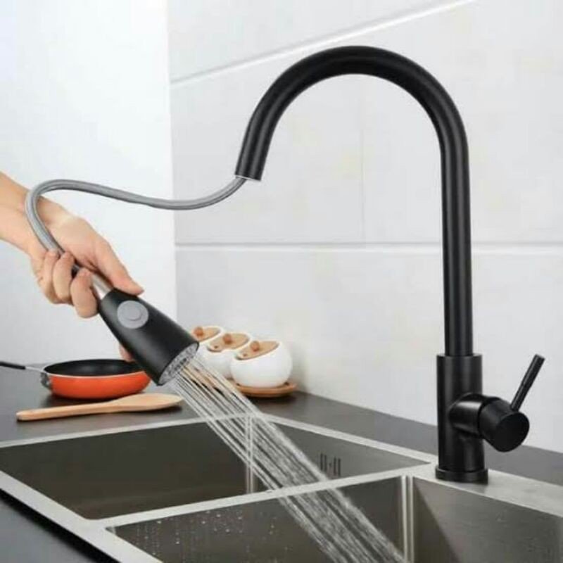 Jual Kran sink tarik stainless 304 hitam / keran sink tarik hitam panas