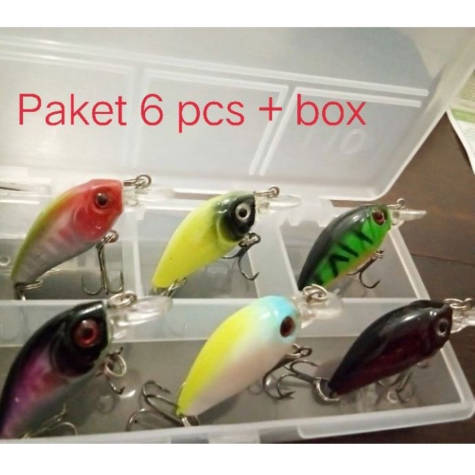 Promo Paket Termurah 6 pcs + box / 45mm 3.8gram Wobbler Minnow Fishing Lure Float Ocean (Proberos Mi