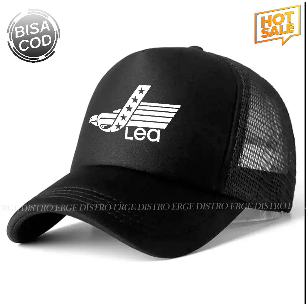 COD Topi distro LEA Logo Putih Premium Quality Pria Wanita  - Topi Trucker Jaring Good Quality