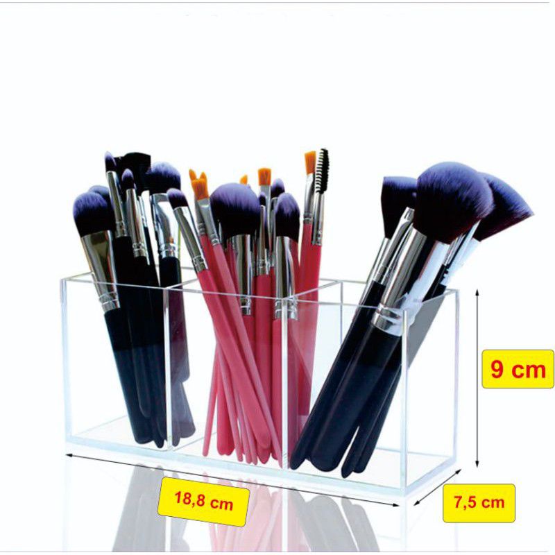 Akrilik Tempat Brush - Akrilik Tempat Pulpen/Pensil - Akrilik 3 Slot Brush/Lipstik - Akrilik Tempat Penyimpanan