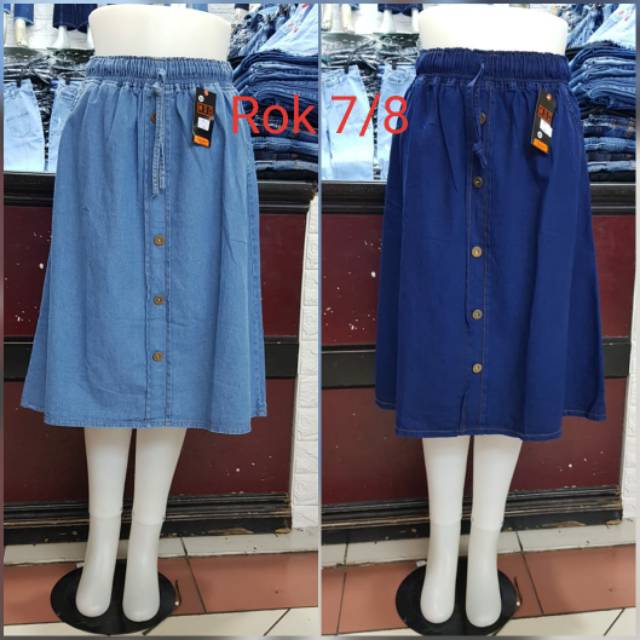 Rok Jeans wanita bahan denim kantong hidup panjang selutut bisa Cod