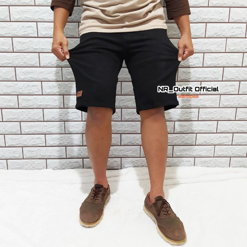 Celana Jeans Pendek Pria Hitam Pekat RC Skinny Slim Fit Cowok Stretch 27-38 NR_Outfit Official COD