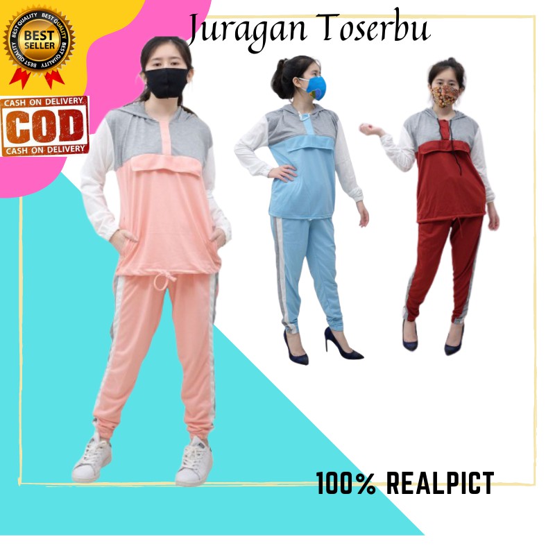 Setelan Training Wanita Jaket Outfit Jogging Olahraga Sport Gowes Senam Sporty Trening Import RINY