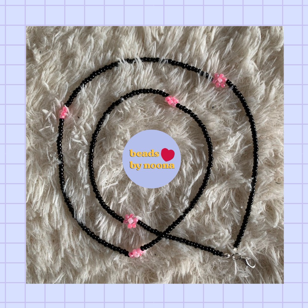 black coral daisy beads strap