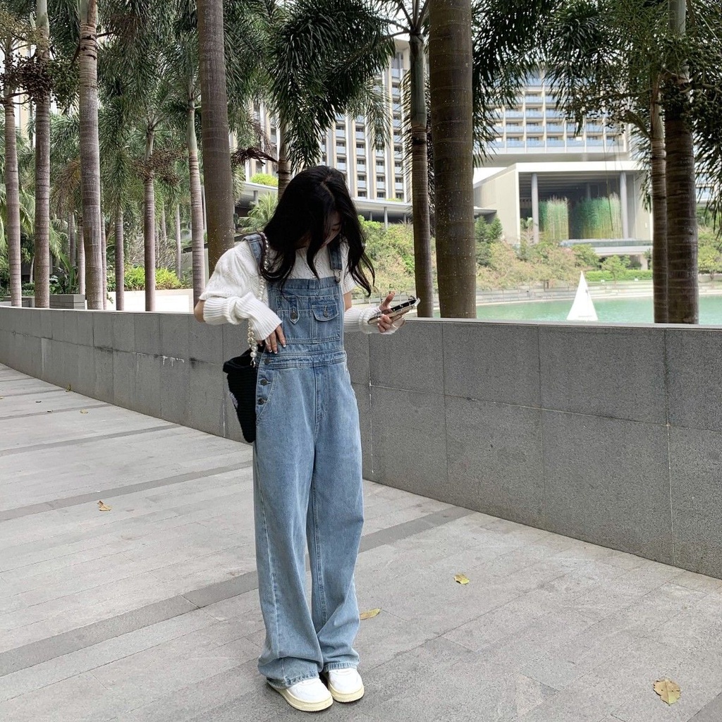 Overall denim wanita musim semi dan musim panas 2022 baru pria kecil berpinggang tinggi yang tipis d