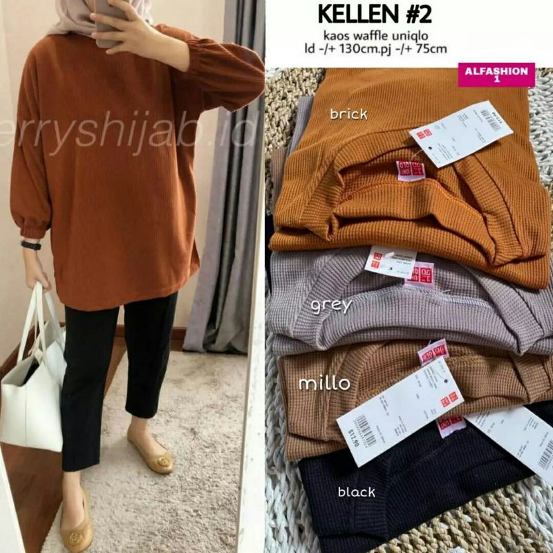 Kellen Top brick grey milo black blouse oversize Kaos waffle uniqlo big size jumbo XXXXL LD130 new