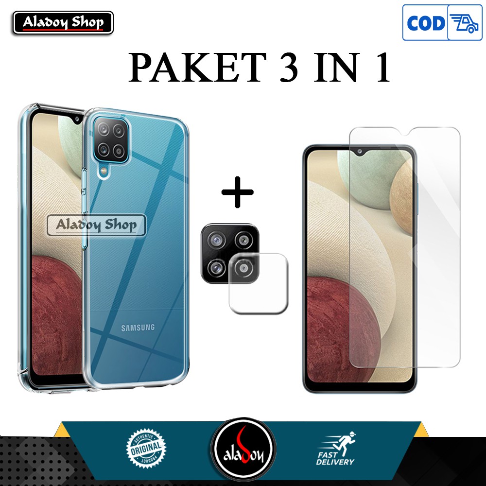 Case Samsung Galaxy A12 Premium Softcase + Tempered Glass Layar + Tempered Glass Camera Lens