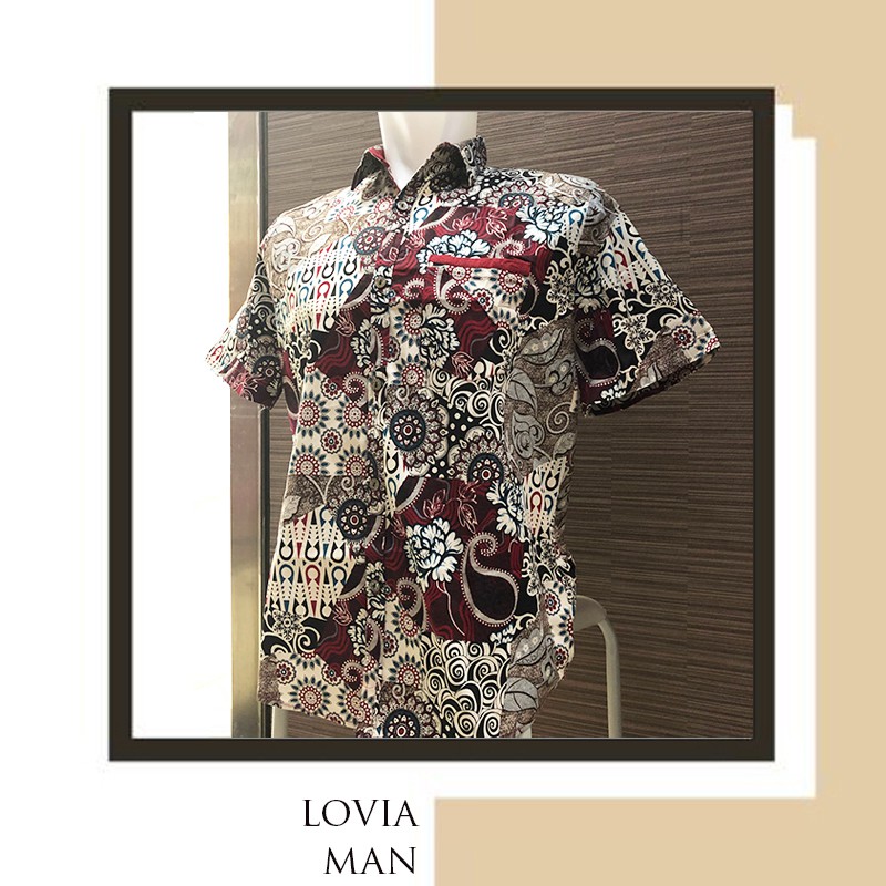 LOVIA MAN - KEMEJA BATIK MODERN PRIA / BAJU BATIK COWOK / 113 AB / KEMEJA LAKI BATIK PENDEK 115 AB