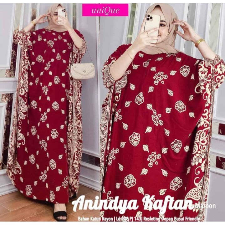 Kaftan Anindya - Kaftan Wanita Jumbo Katun Rayon Batik Premium Busui Daster Gamis Batik Bigsize  Fashion Muslim Kekinian LD 208 cm