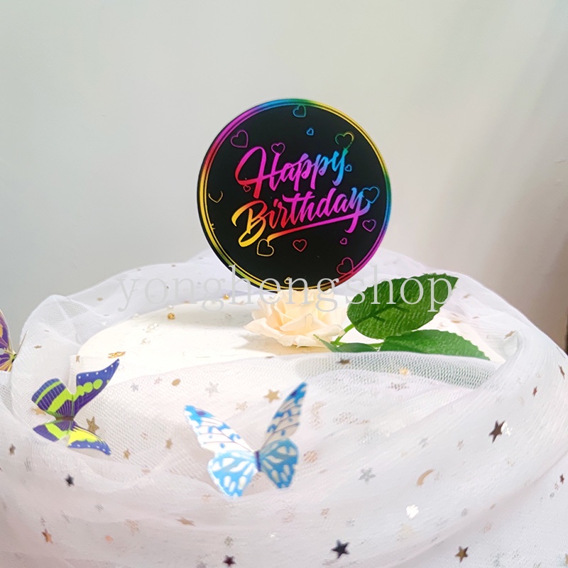 Topper Kue Tulisan Happy Birthday Bahan Akrilik Bronzing Warna-Warni Untuk Dekorasi Pesta Baby Shower