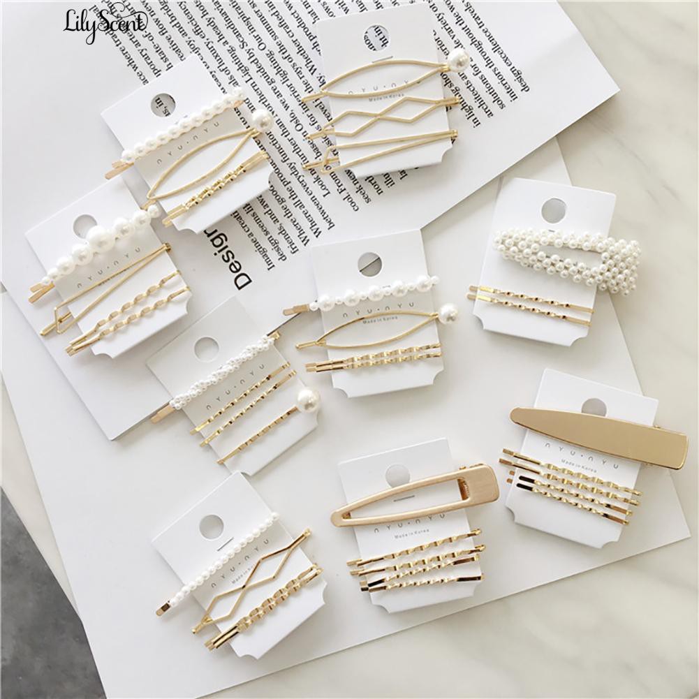 lilyscent 4Pcs/Set Sweet Pearl Metal Barrette Side Hairpin Hair Clip