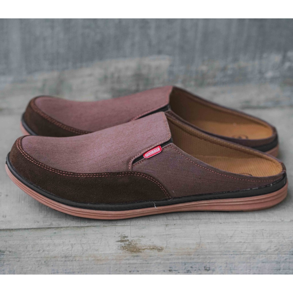 Sepatu Selop Pria Casual Original Virale Model Baru BG 11 COKLAT