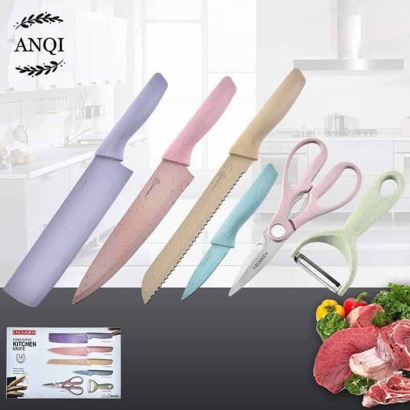 Anqi1888 6in1 Pisau Set Evcrierh / Vishal Stainless Dilapis Anti Lengket / Alat Masak Pisau Set