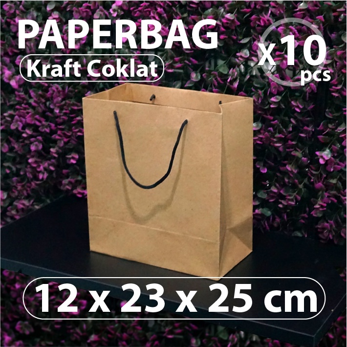

Paket 10 pcs - Paper Bag 12 x 23 x 25 cm - Kraft Coklat - Tali Hitam