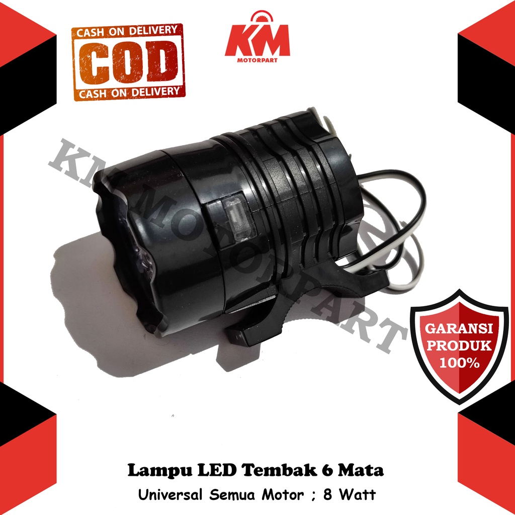 Lampu Tembak Motor Super Terang Warna Putih LED 6 Mata Universal