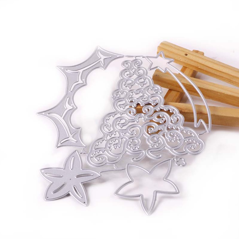 Cetakan Stensil Cutting Dies Motif Pohon Natal Bahan Metal Untuk Scrapbook / Craft Diy