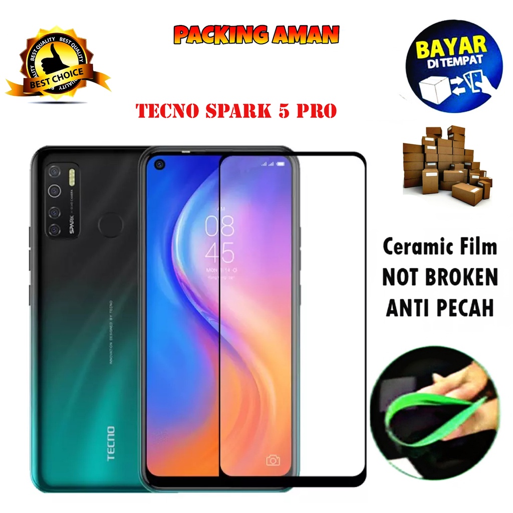 Tempered Glass Tecno Spark 5 Pro FULL COVER FULL SCREEN Ceramic Film Anti Gores