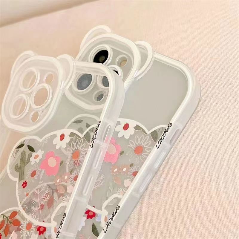 Soft Case Silikon Transparan Desain Telinga Beruang 3D Untuk iphone 14 13 Pro Max 11 Pro Max 12 XR X XS