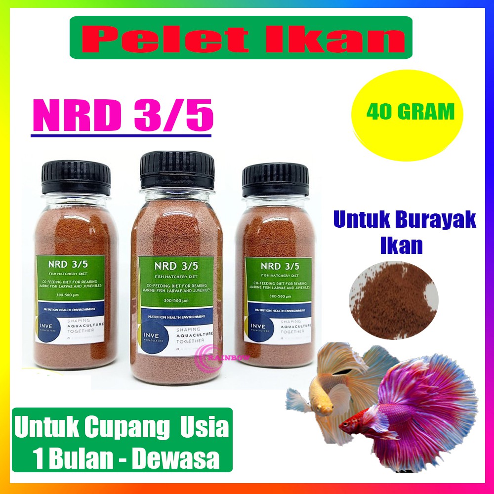 Pelet Ikan NRD  NRD 3/5 40 Gram Pelet NRd Pakan Guppy, Cupang, Ikan Hias Pakan Burayak Ikan