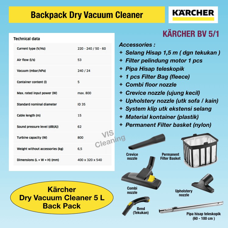 Dry Vacuum Cleaner Karcher BV 5/1 (Backpack)