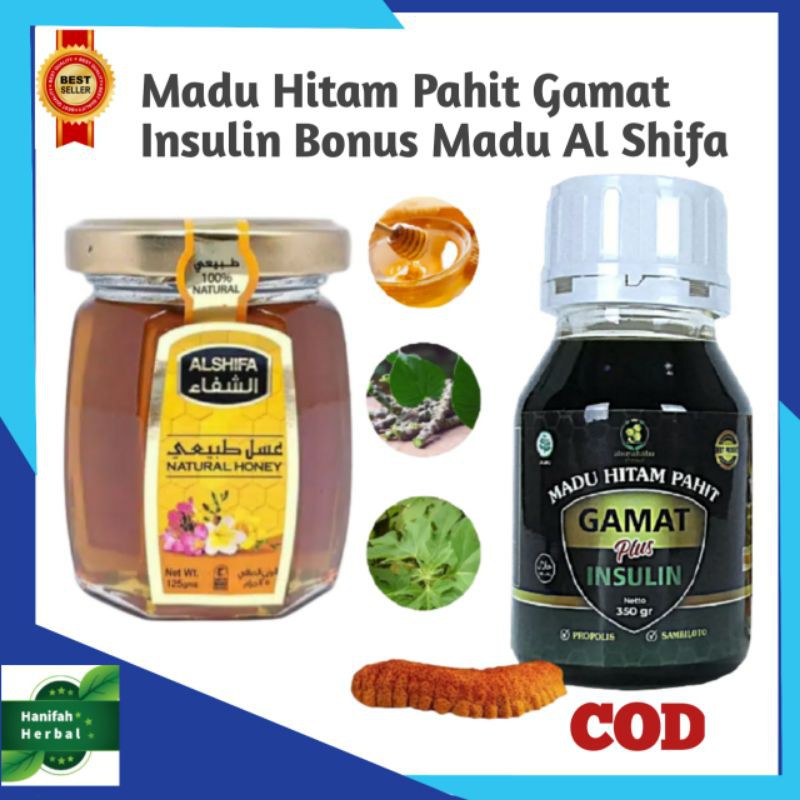 Madu Hitam Pahit Gamat Plus Insulin 350 g Bonus Madu Al Shifa 125 g
