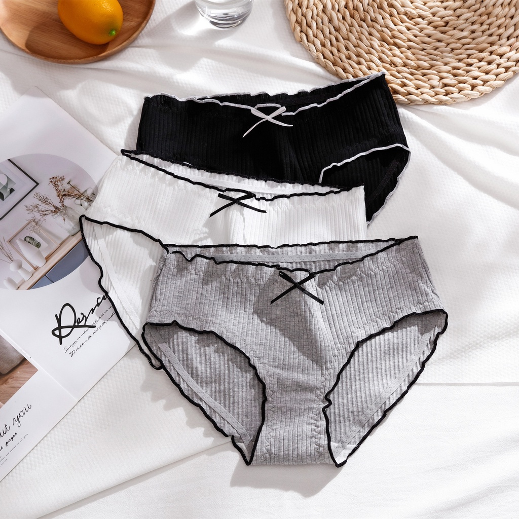 Celana Dalam Wanita Bahan Katun Brief Seamless Motif Pita - CD Wanita Motif Pita