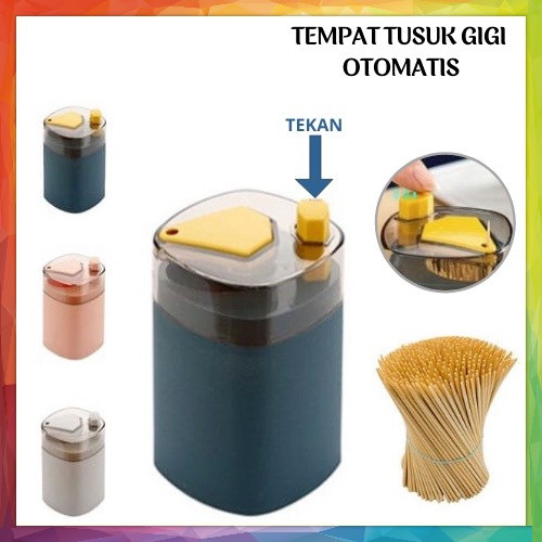 Wadah Tempat Penyimpan Tusuk Gigi Bambu Otomatis Pop Up Toothpick Holder Automatic Eco-Friendly