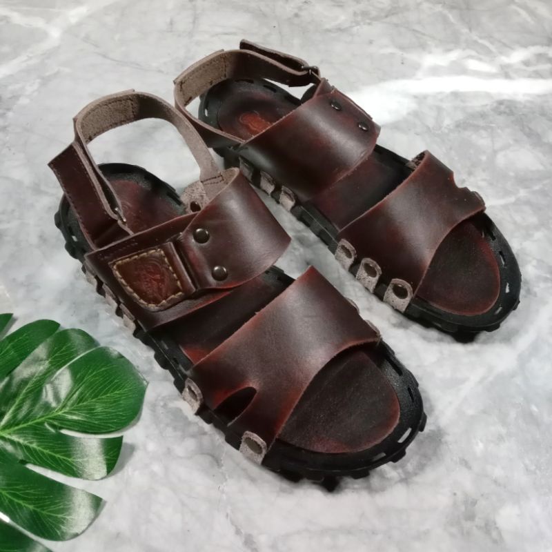 QNAR.Sandal pria kulit asli.Sandal pria tali belakang kulit asli 100%