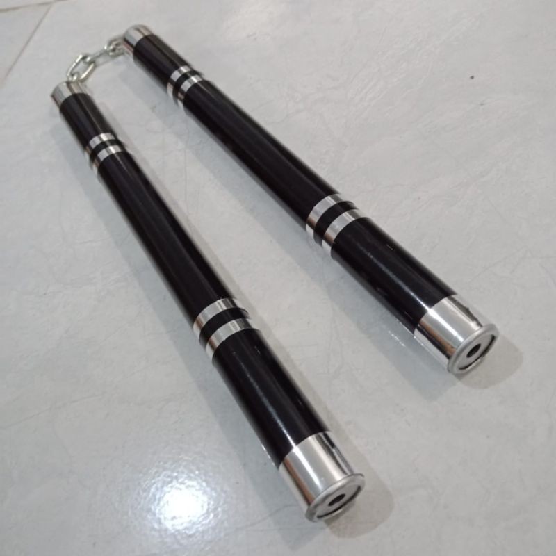 [366SP] NUNCHAKU ALM BLACK SILVER RANTAI FREESTYLE/FIGHT